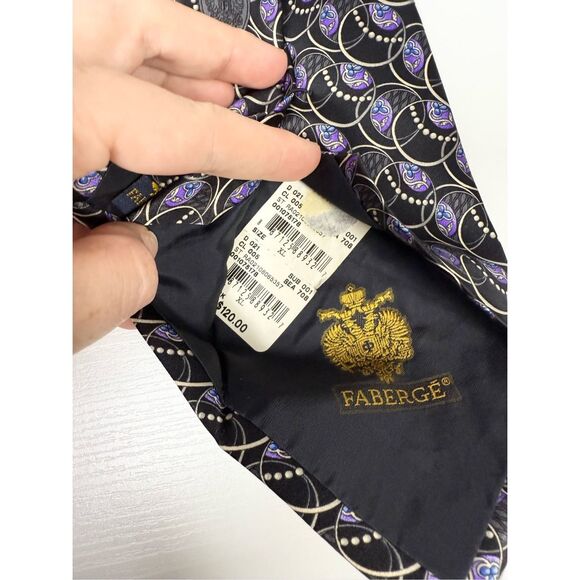 Fabergé Eggs Mens Multicolor Intricate Design Silk Tie XL - Picture 4 of 4